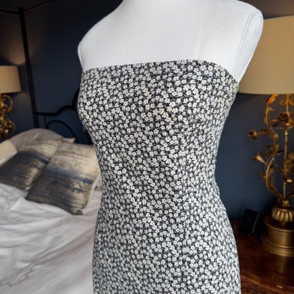 Vintage Y2K Le Chateau Black Floral Strapless Tube Dress - Picture 4 of 14